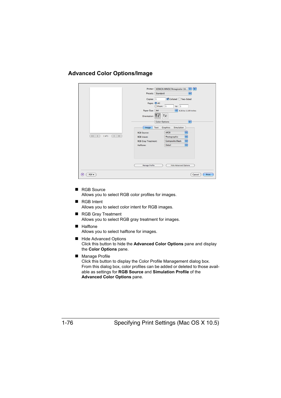 Advanced color options/image, Advanced color options/image -76 | Konica Minolta magicolor 1650EN User Manual | Page 97 / 317