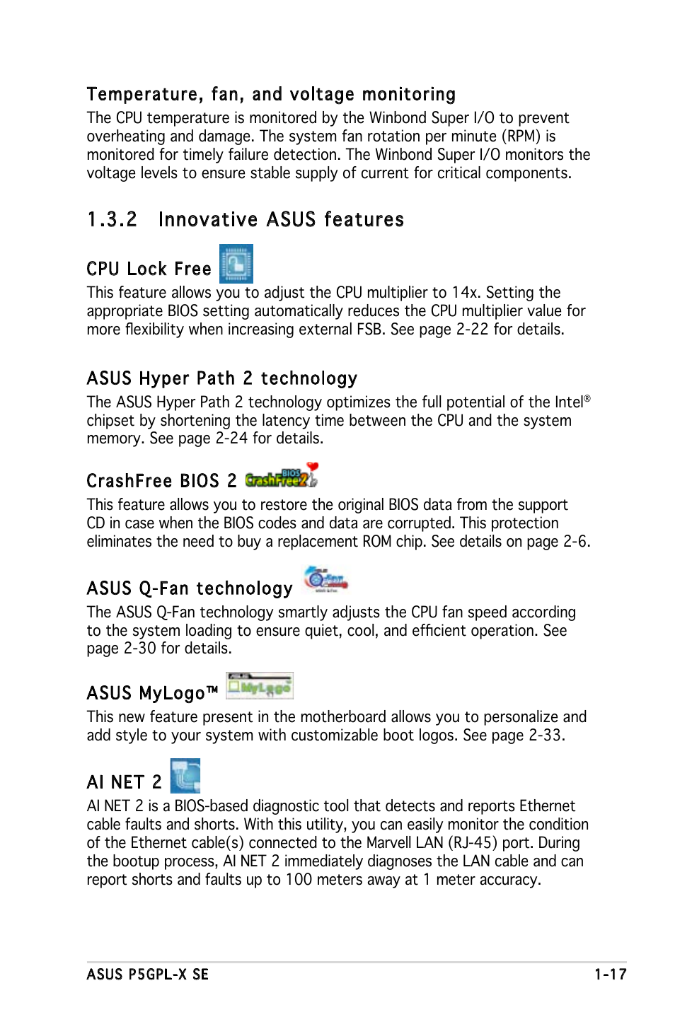 2 innovative asus features | Asus P5GPL-X SE User Manual | Page 17 / 94