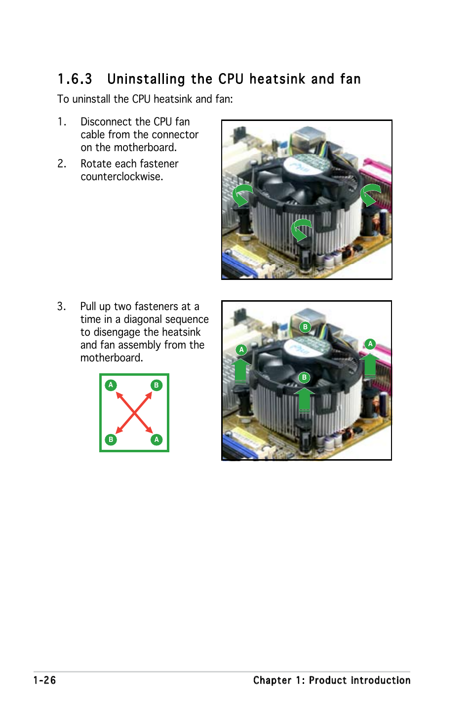 3 uninstalling the cpu heatsink and fan | Asus P5GPL-X SE User Manual | Page 26 / 94