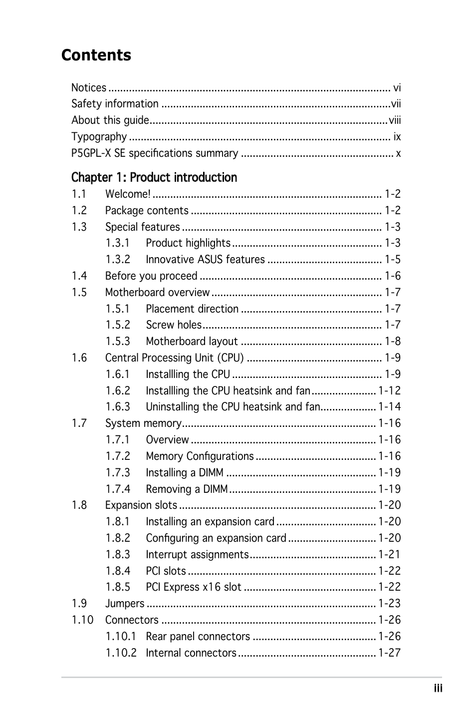 Asus P5GPL-X SE User Manual | Page 3 / 94