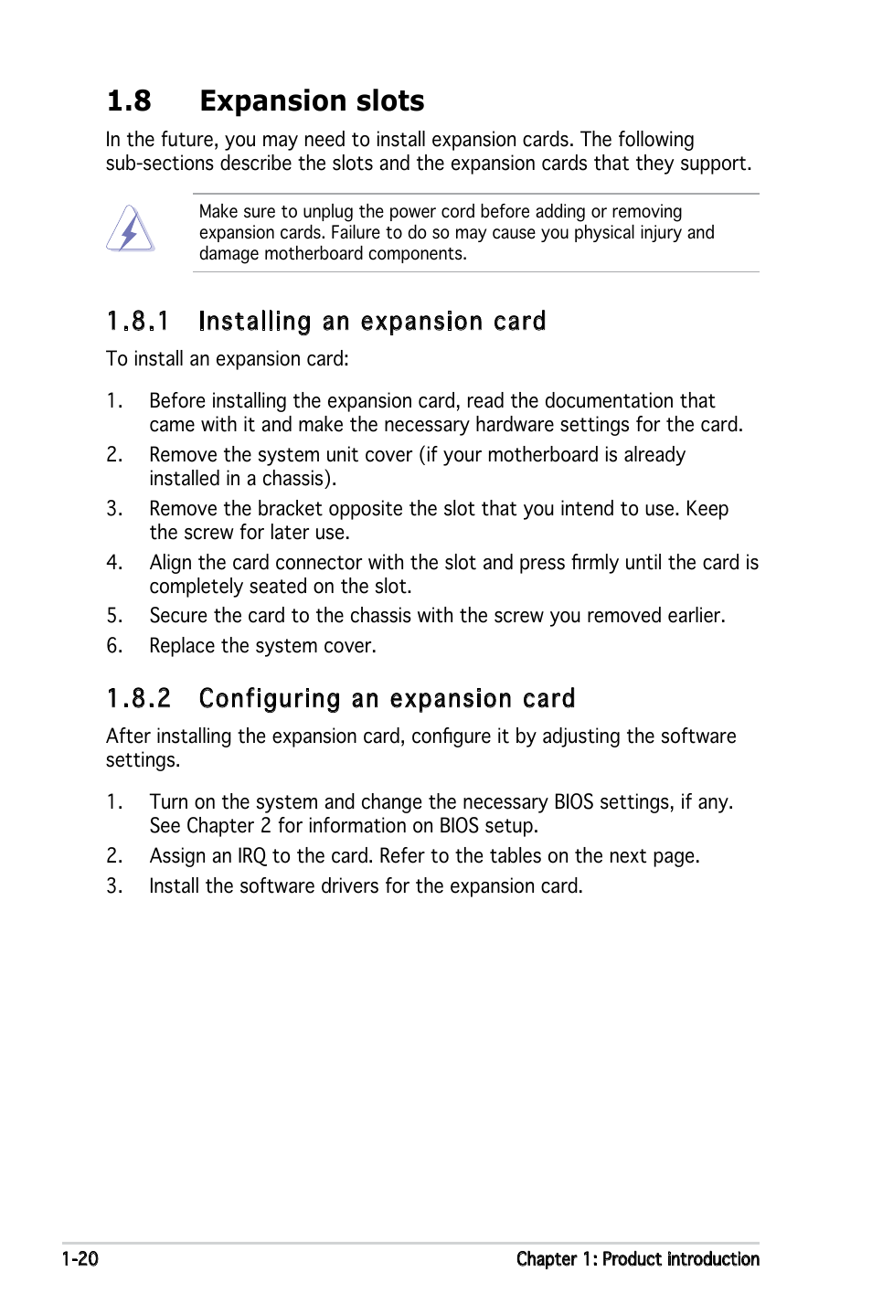 8 expansion slots, 1 installing an expansion card, 2 configuring an expansion card | Asus P5GPL-X SE User Manual | Page 32 / 94