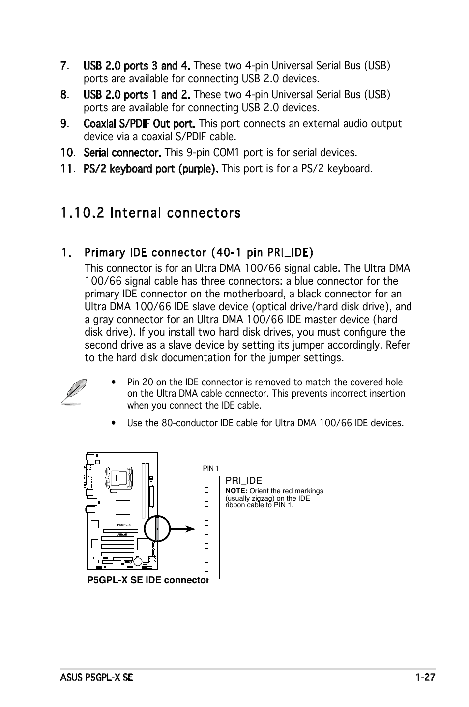 2 internal connectors | Asus P5GPL-X SE User Manual | Page 39 / 94