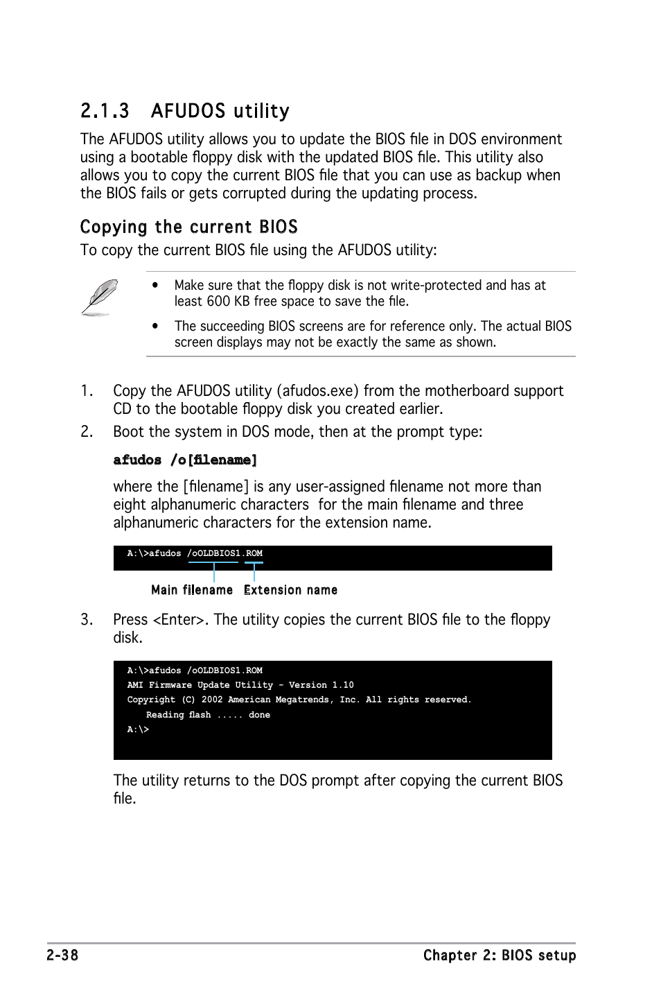 3 afudos utility, Copying the current bios | Asus P5GPL-X SE User Manual | Page 50 / 94