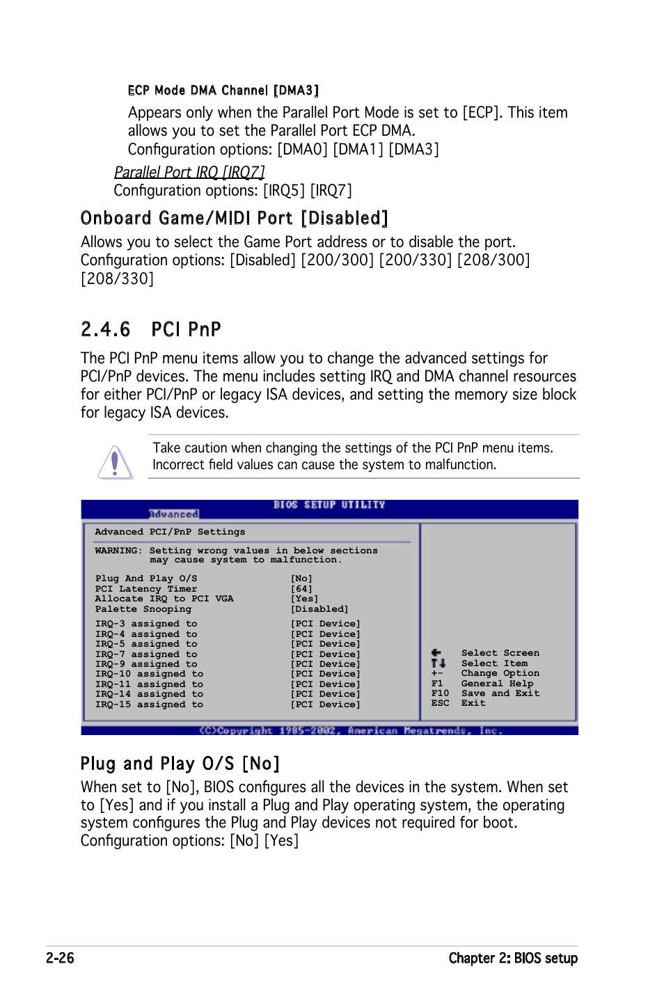 6 pci pnp, Plug and play o/s [no, Onboard game/midi port [disabled | Asus P5GPL-X SE User Manual | Page 72 / 94