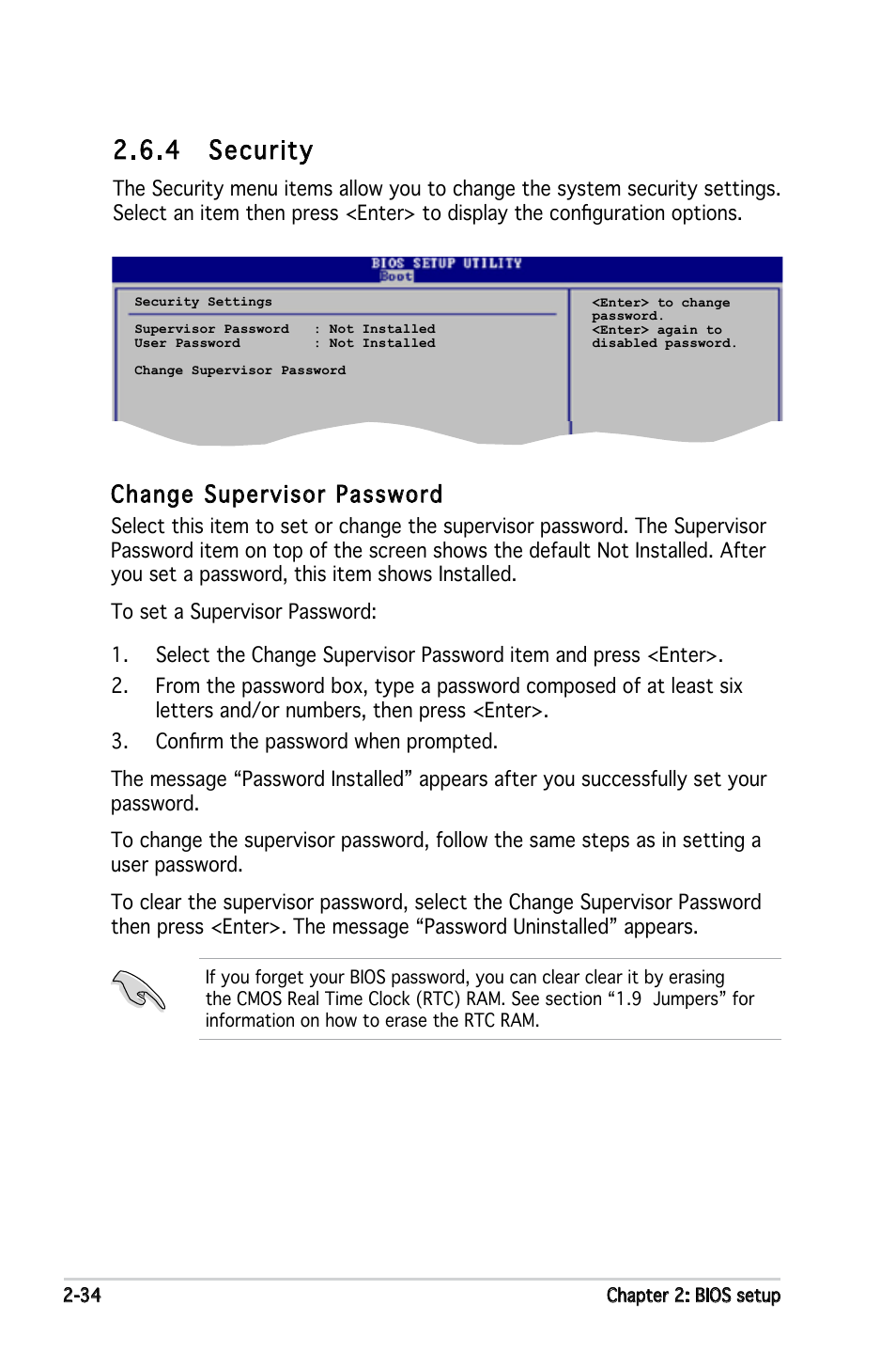 4 security, Change supervisor password | Asus P5GPL-X SE User Manual | Page 80 / 94