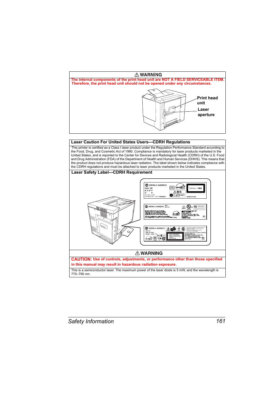 Safety information 161 | Konica Minolta MAGICOLOR 2300 User Manual | Page 171 / 182