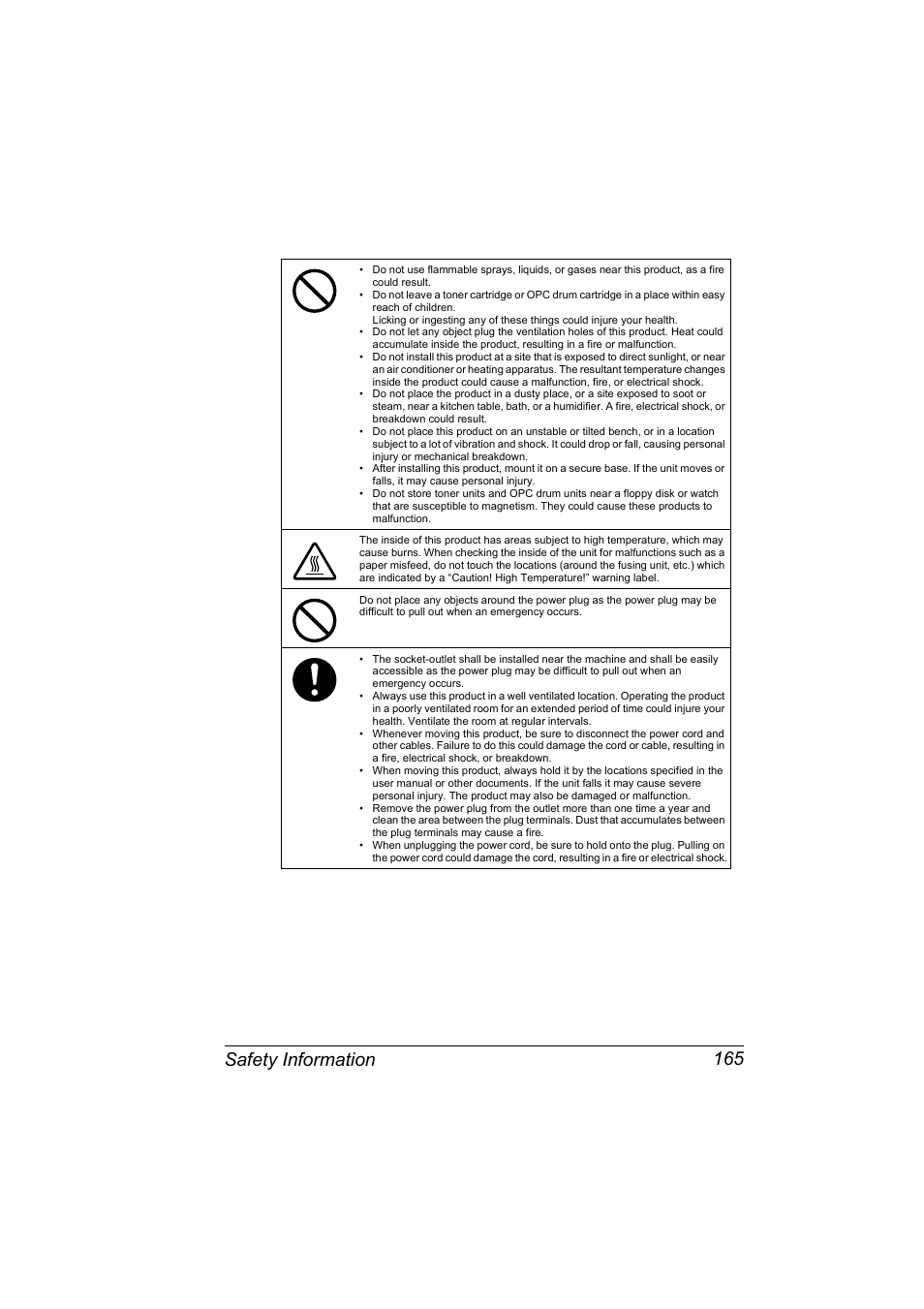 Safety information 165 | Konica Minolta MAGICOLOR 2300 User Manual | Page 175 / 182