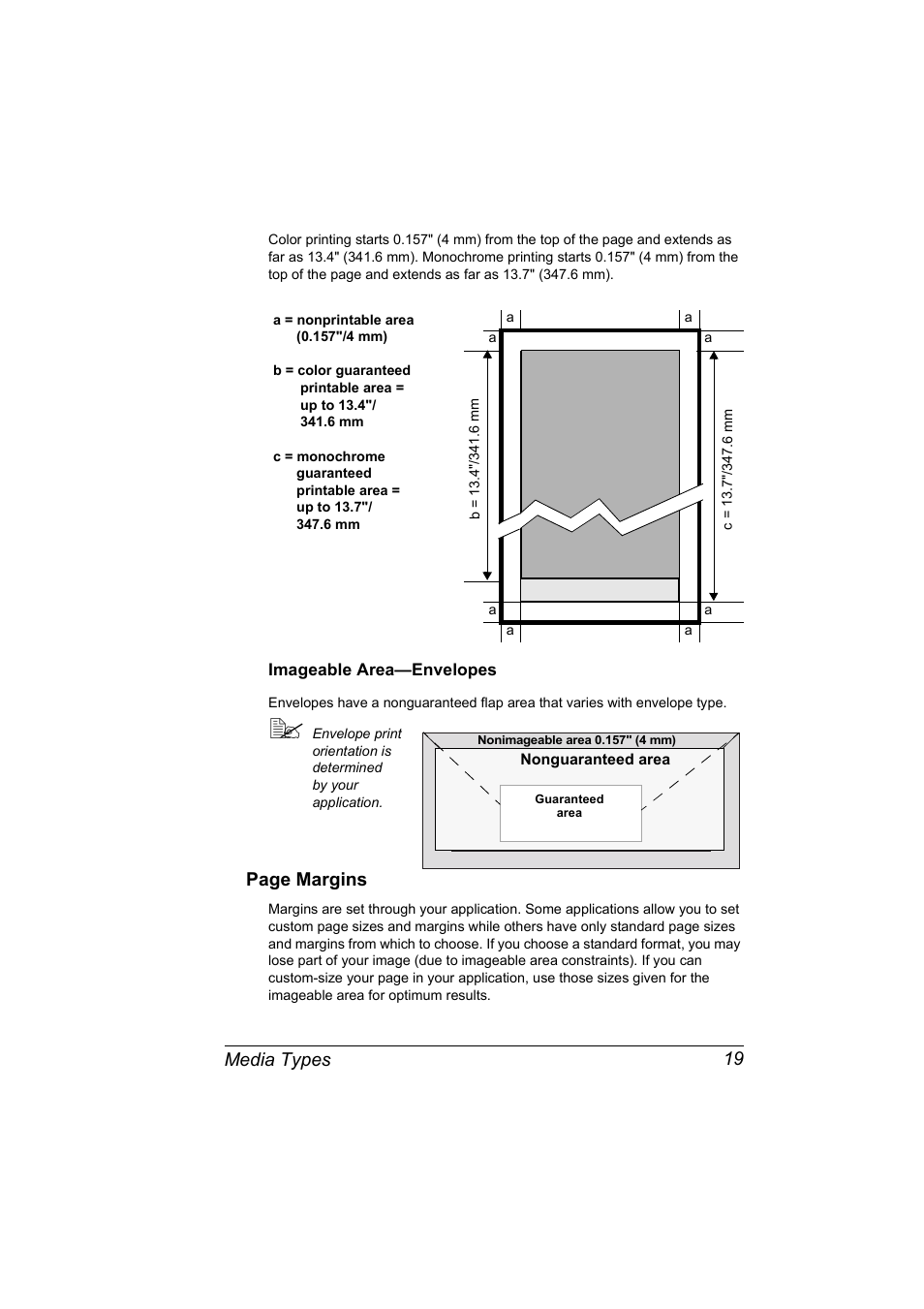 Media types 19, Page margins | Konica Minolta MAGICOLOR 2300 User Manual | Page 29 / 182