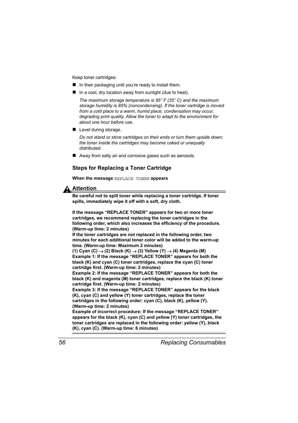 Replacing consumables 56 | Konica Minolta MAGICOLOR 2300 User Manual | Page 66 / 182