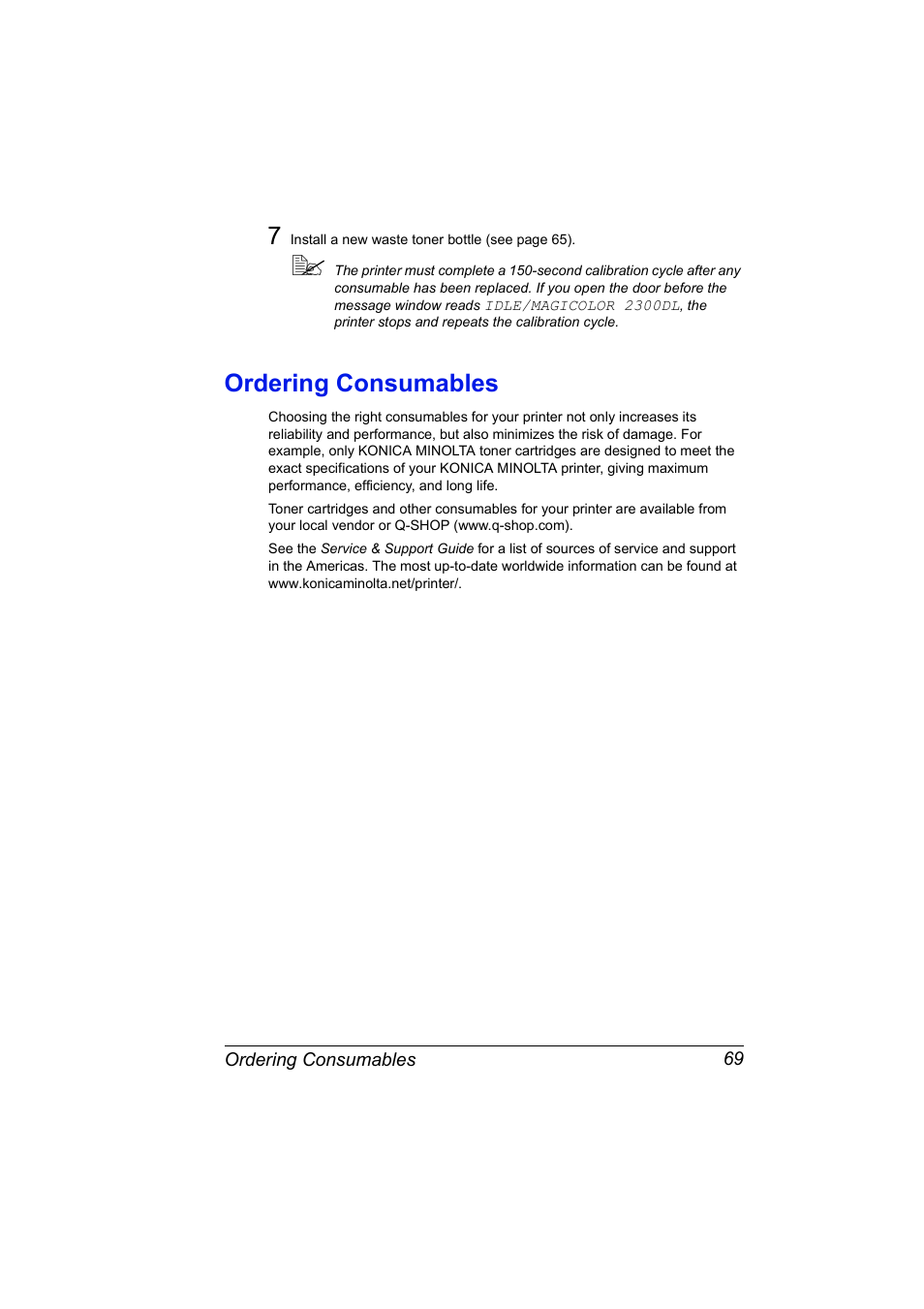 Ordering consumables, Ordering consumables 69 | Konica Minolta MAGICOLOR 2300 User Manual | Page 79 / 182