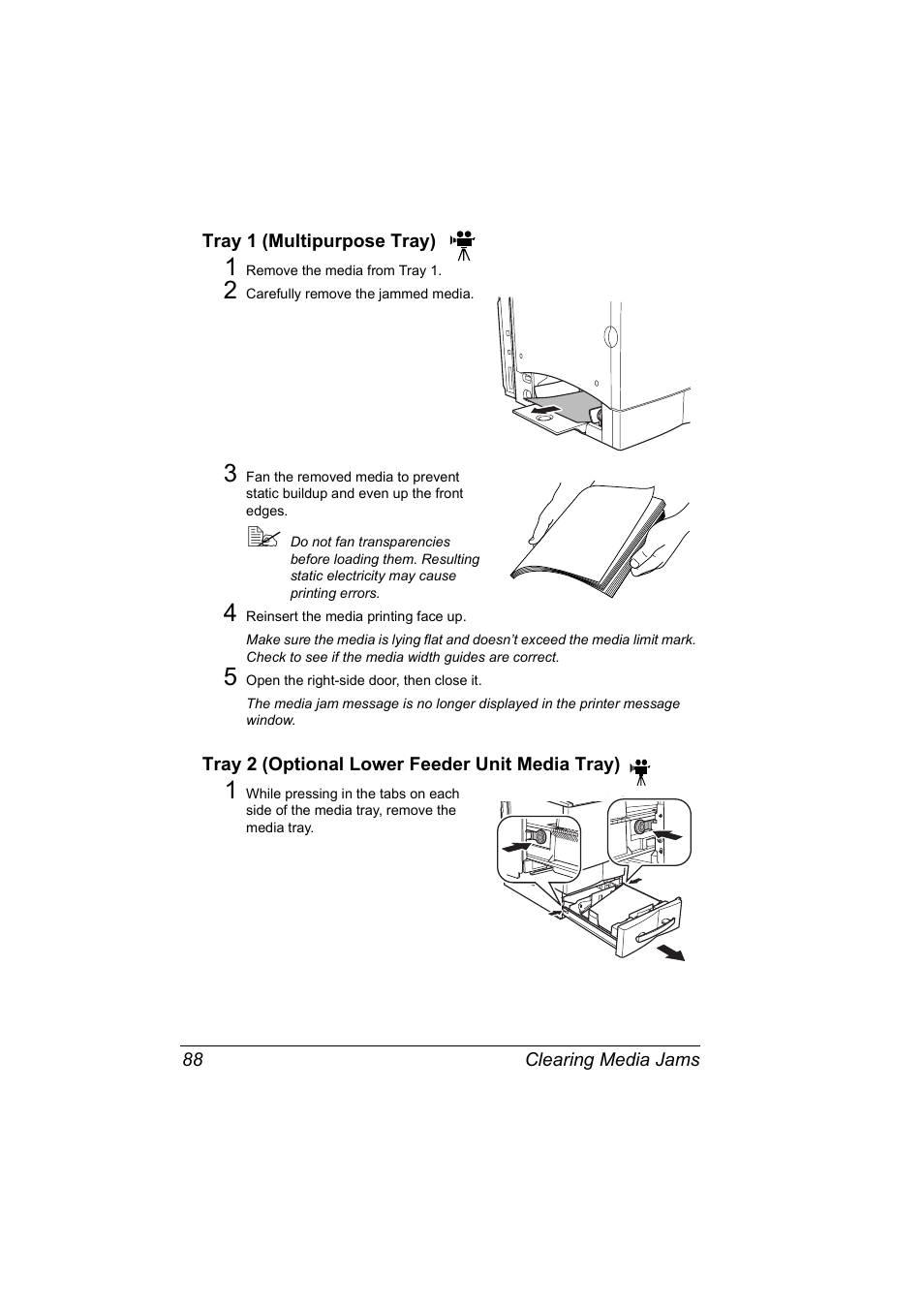 Tray 1 (multipurpose tray), Tray 2 (optional lower feeder unit media tray) | Konica Minolta MAGICOLOR 2300 User Manual | Page 98 / 182