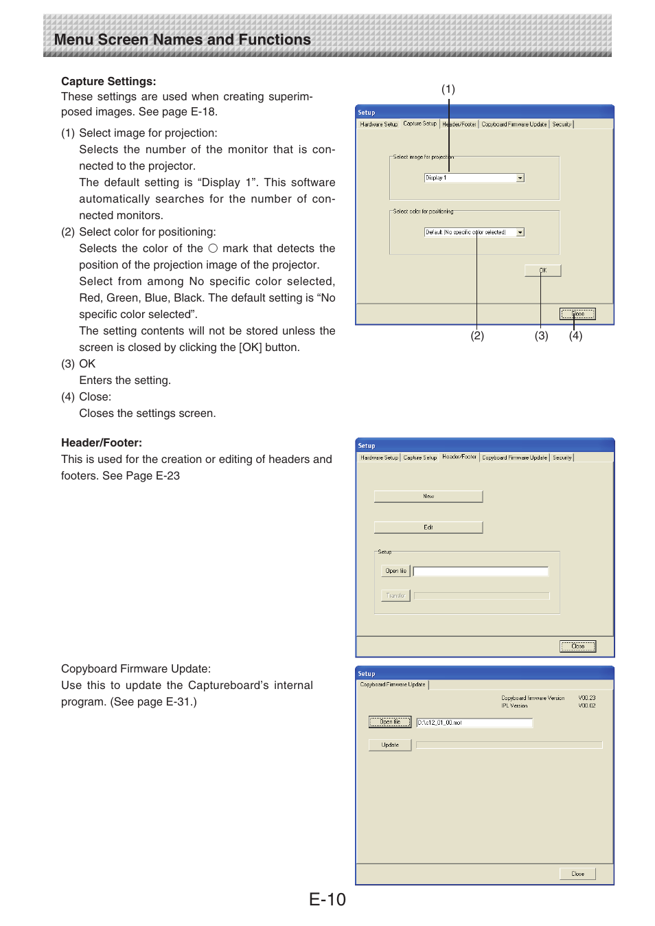 E-10, Menu screen names and functions | Konica Minolta magicolor plus User Manual | Page 10 / 32