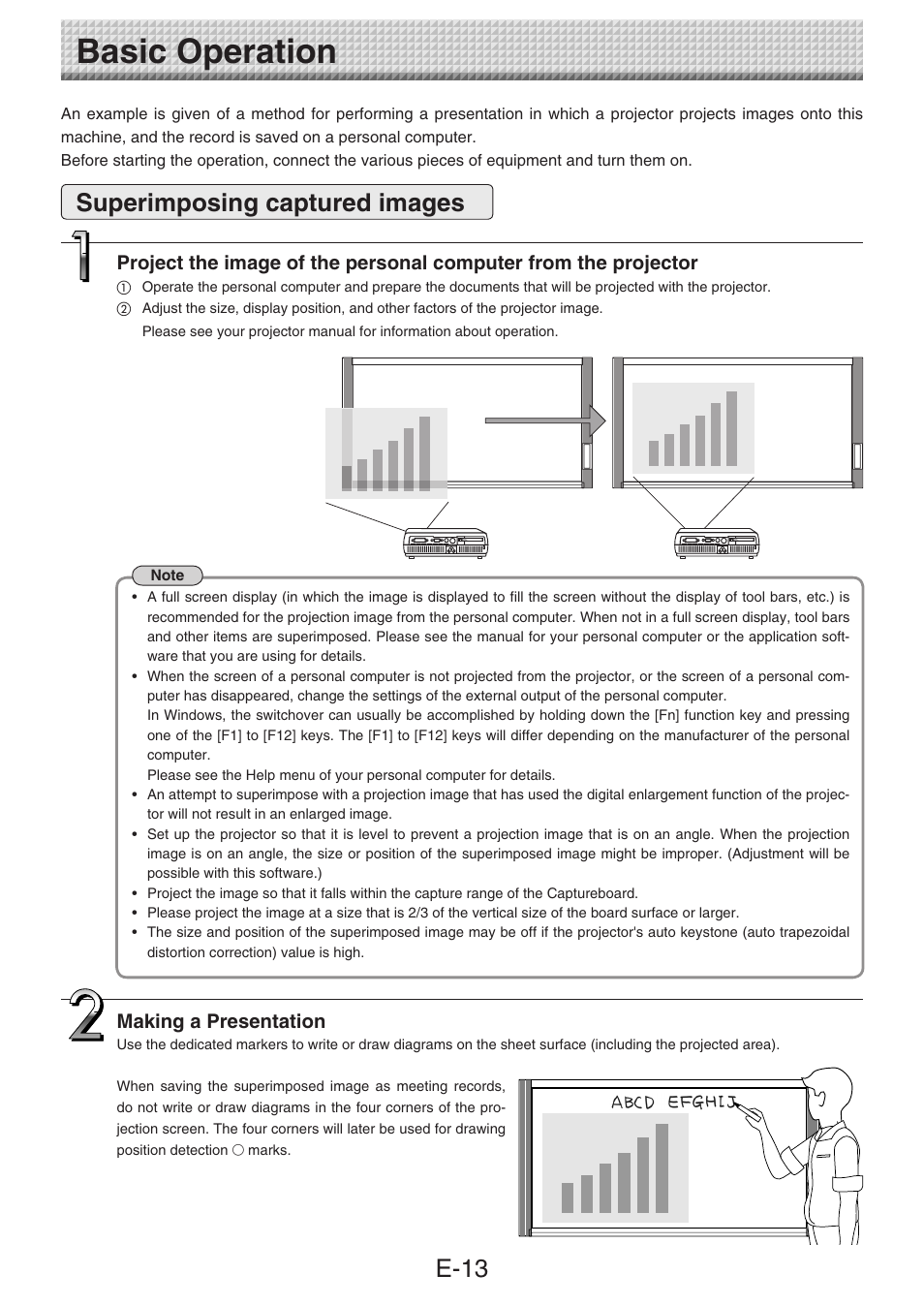 Basic operation, Superimposing captured images, E-13 | Making a presentation | Konica Minolta magicolor plus User Manual | Page 13 / 32