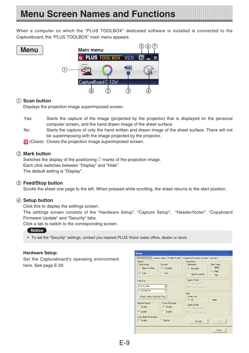 Menu screen names and functions, Menu | Konica Minolta magicolor plus User Manual | Page 9 / 32