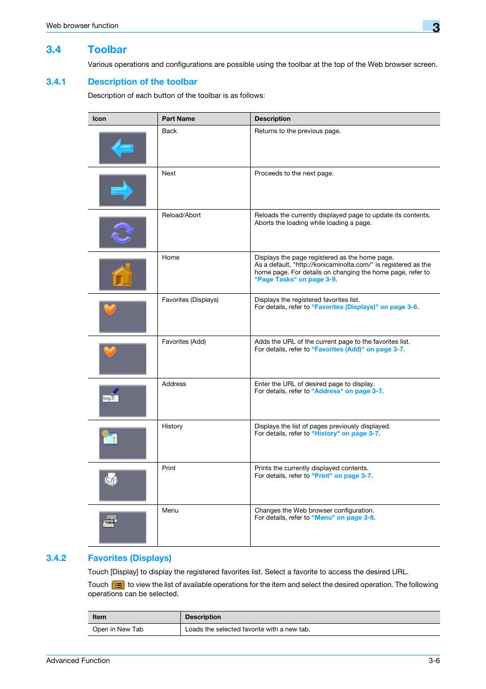 4 toolbar, 1 description of the toolbar, 2 favorites (displays) | Toolbar -6, Description of the toolbar -6, Favorites (displays) -6 | Konica Minolta bizhub 361 User Manual | Page 20 / 84