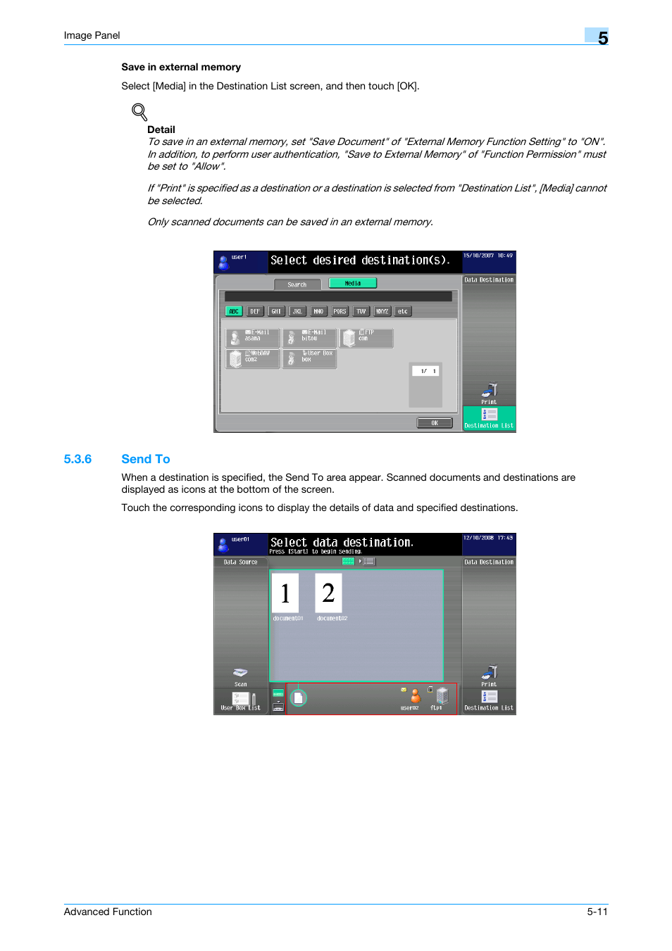 Save in external memory, 6 send to, Save in external memory -11 | Send to -11, Save in external | Konica Minolta bizhub 361 User Manual | Page 47 / 84