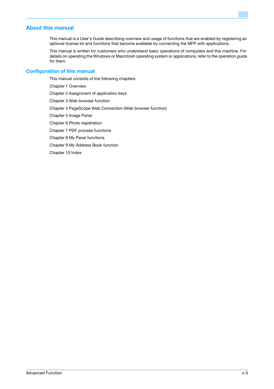 About this manual, Configuration of this manual | Konica Minolta bizhub 361 User Manual | Page 6 / 84