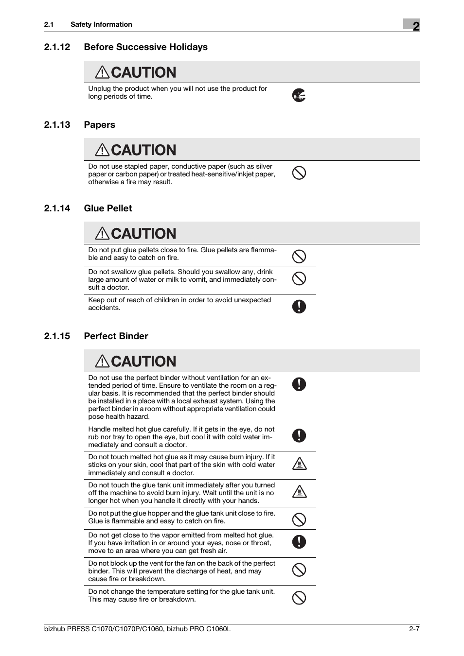 12 before successive holidays, 13 papers, 14 glue pellet | 15 perfect binder, Before successive holidays -7, Papers -7, Glue pellet -7, Perfect binder -7 | Konica Minolta bizhub PRESS C1070 User Manual | Page 15 / 60