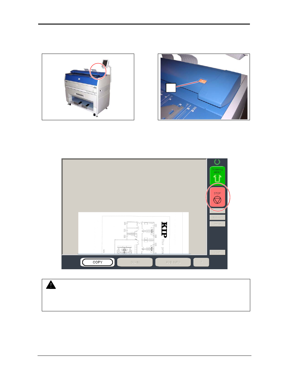 7 emergency stop of a scan or copy | Konica Minolta KIP 3100 User Manual | Page 36 / 56