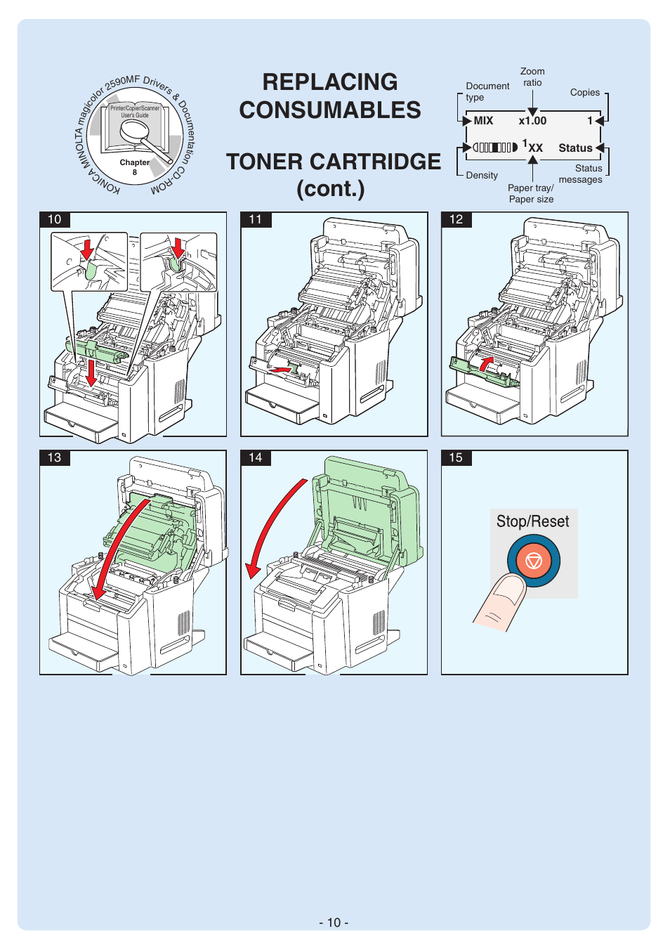 Replacing consumables, Toner cartridge (cont.) | Konica Minolta magicolor 2590MF User Manual | Page 10 / 12