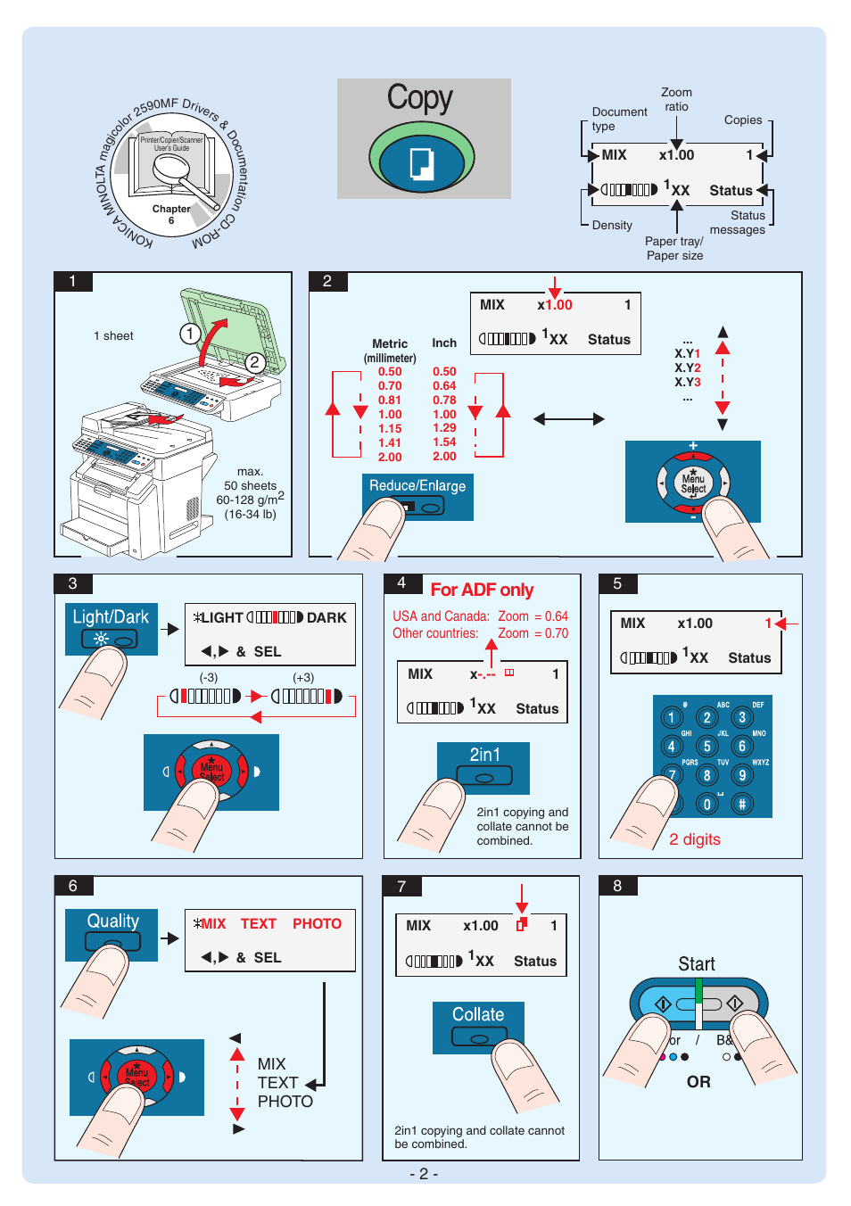 For adf only, 2 digits 2, 6mix text photo | Konica Minolta magicolor 2590MF User Manual | Page 2 / 12
