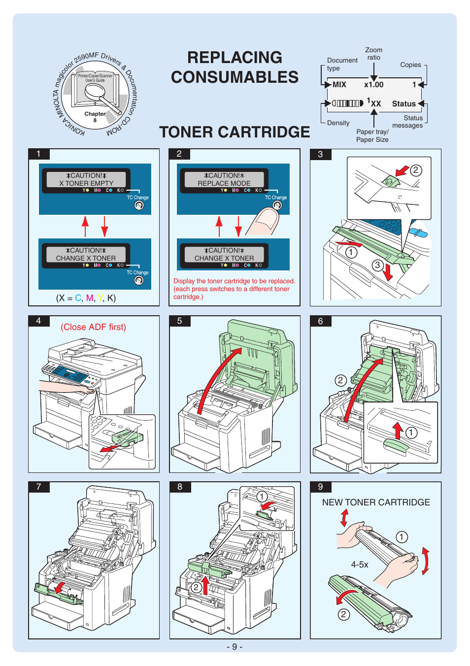 Replacing consumables, Toner cartridge | Konica Minolta magicolor 2590MF User Manual | Page 9 / 12