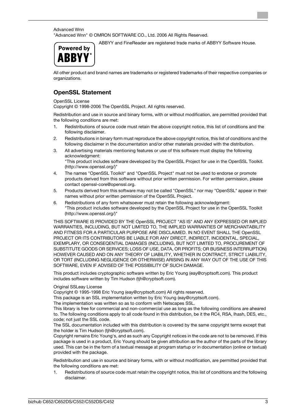 Openssl statement | Konica Minolta BIZHUB C652DS User Manual | Page 4 / 18