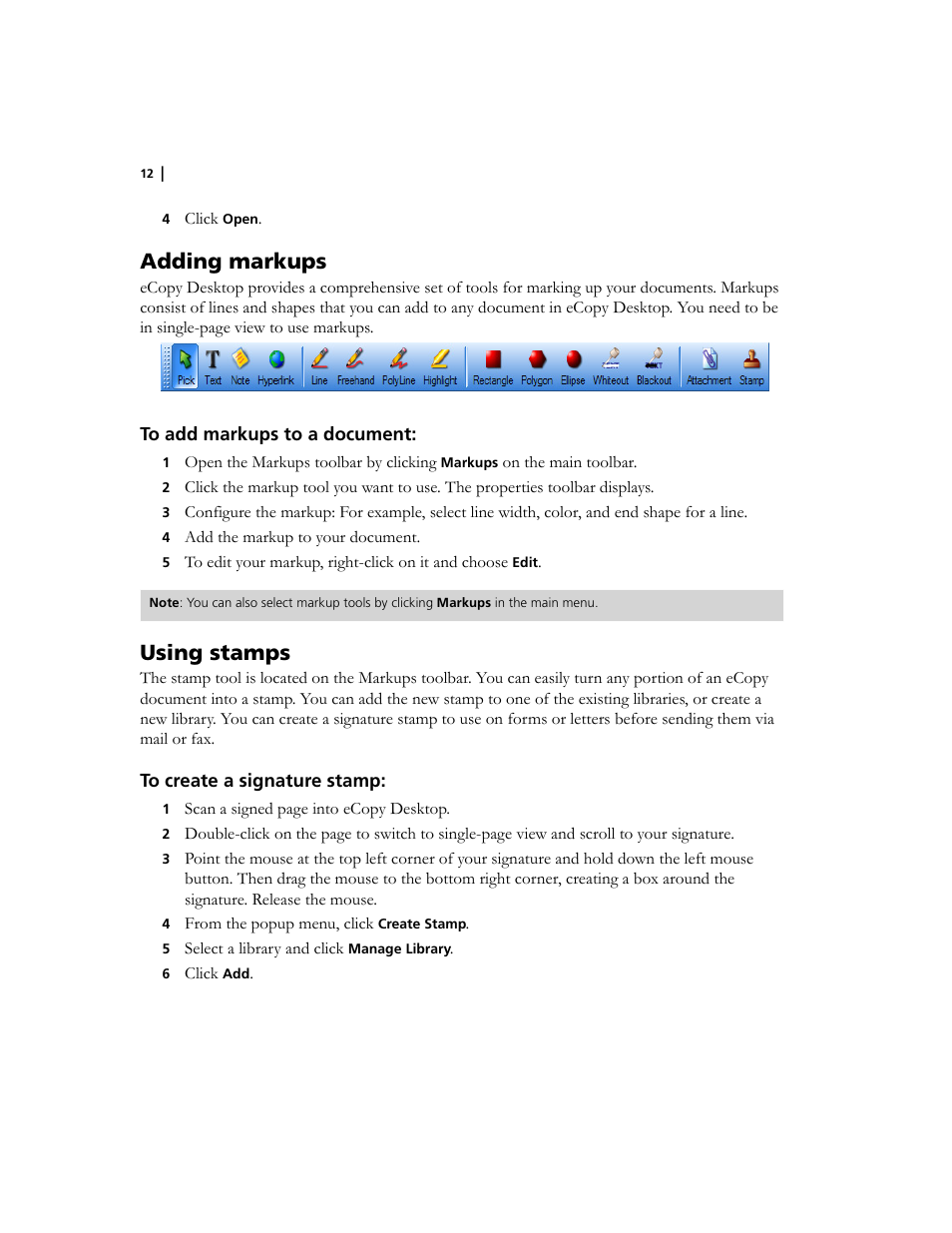 Adding markups, Using stamps | Konica Minolta eCopy User Manual | Page 16 / 34