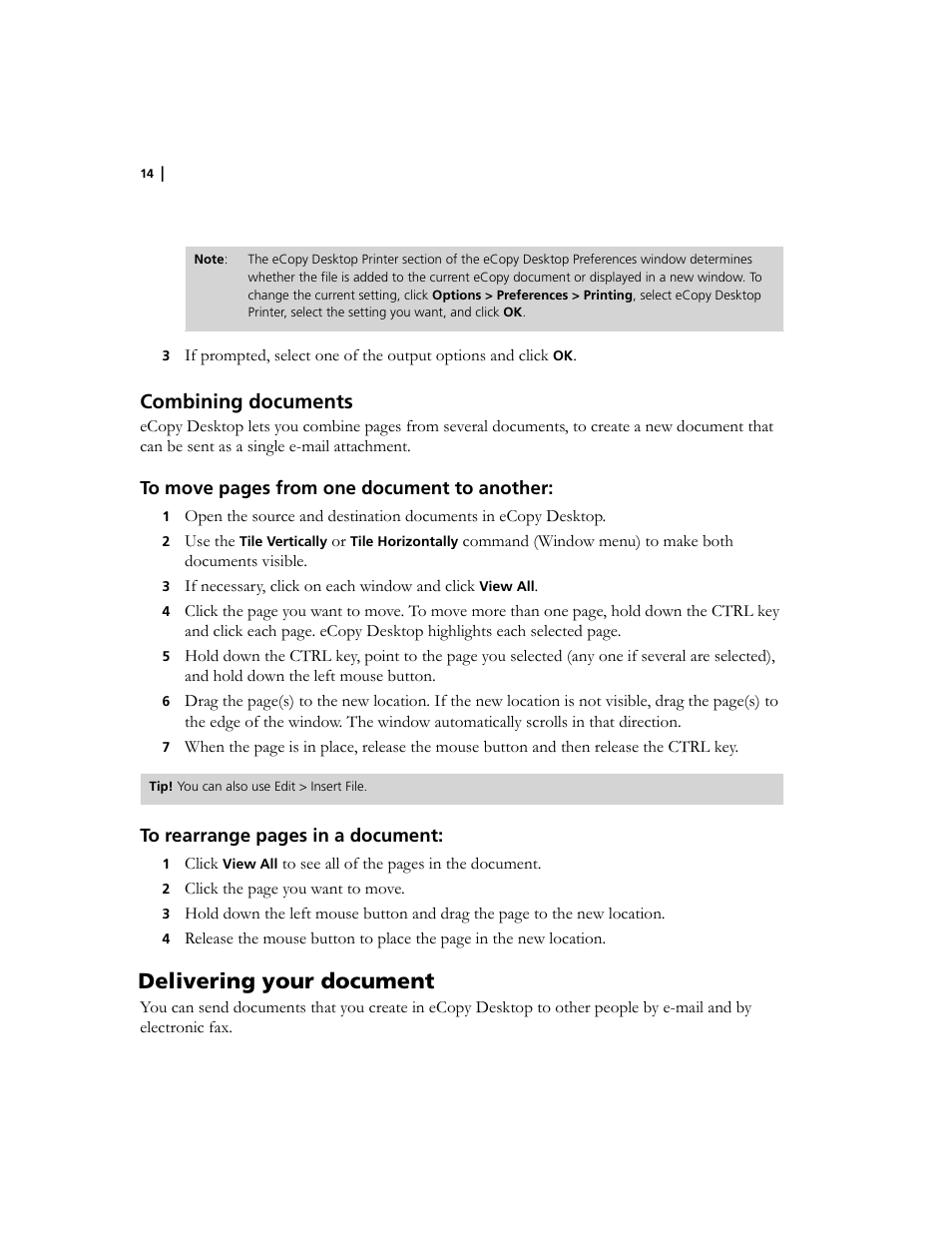 Combining documents, Delivering your document | Konica Minolta eCopy User Manual | Page 18 / 34