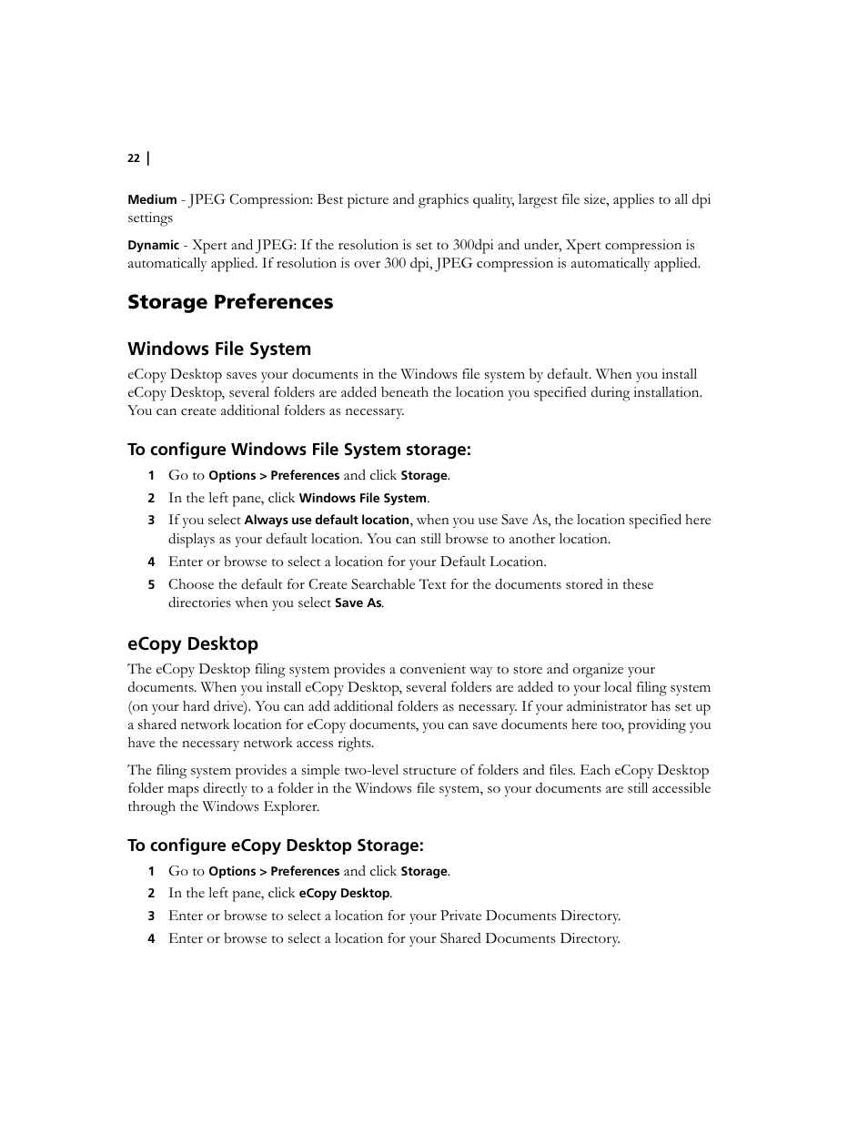 Storage preferences, Windows file system, Ecopy desktop | Konica Minolta eCopy User Manual | Page 26 / 34