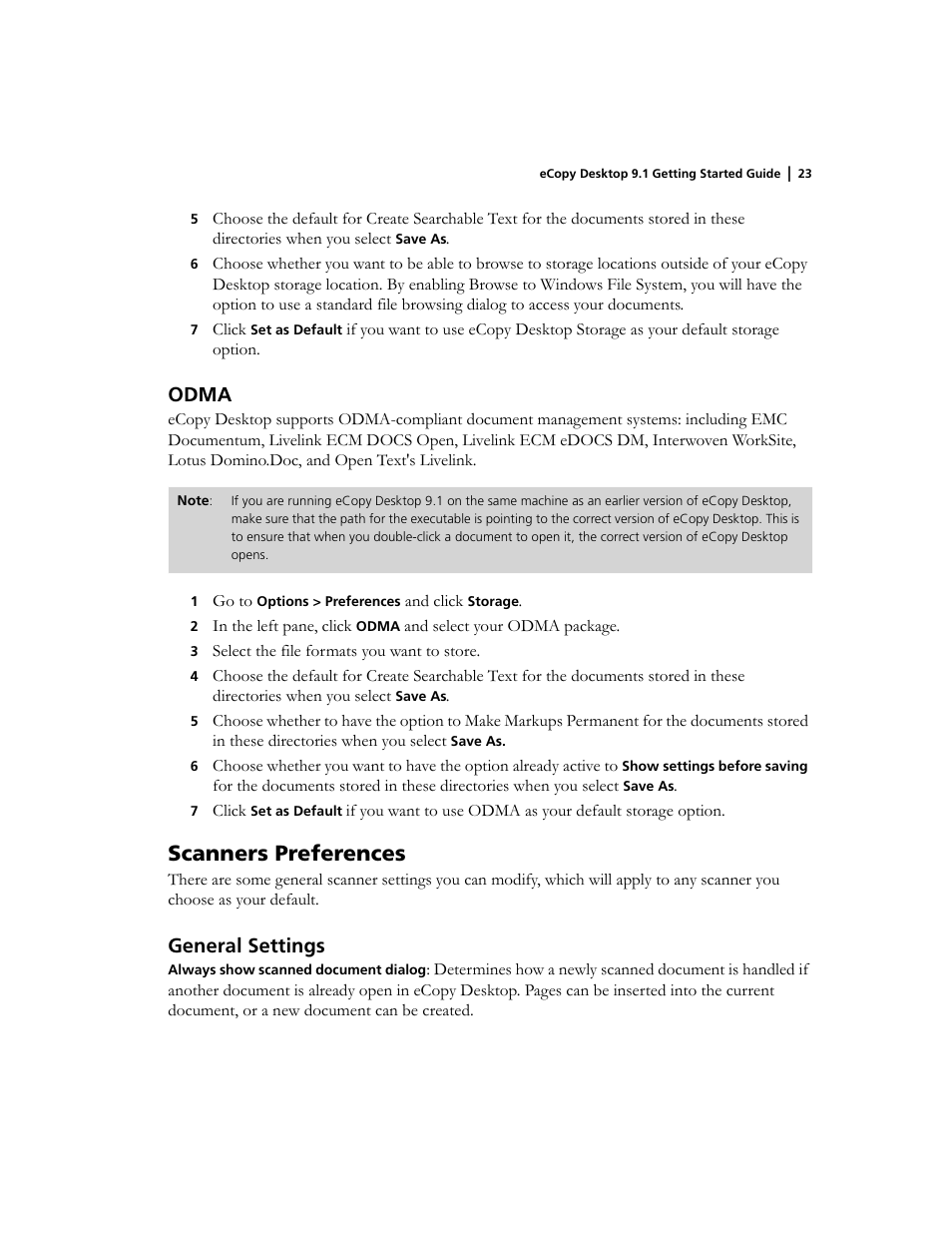 Odma, Scanners preferences, General settings | Konica Minolta eCopy User Manual | Page 27 / 34