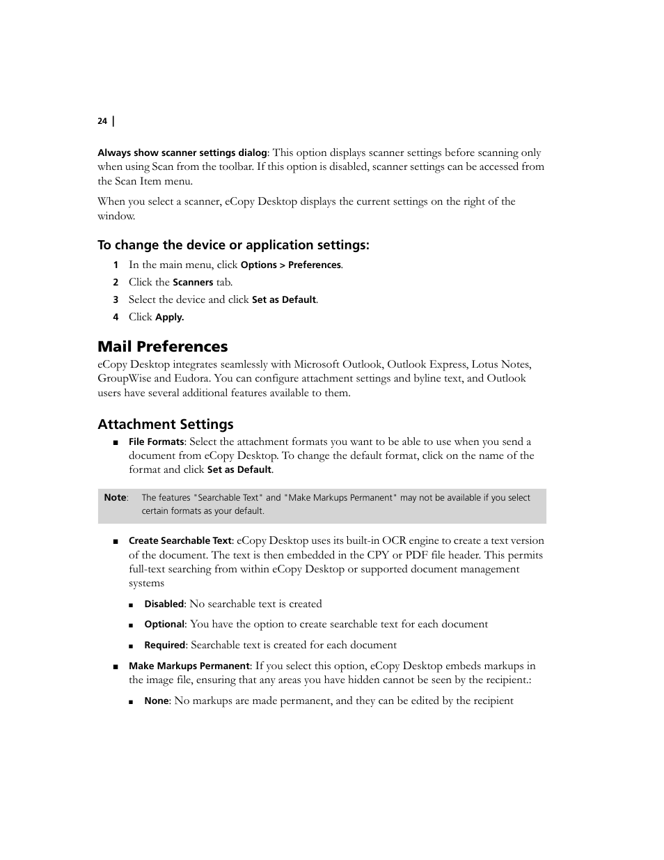 Mail preferences, Attachment settings | Konica Minolta eCopy User Manual | Page 28 / 34