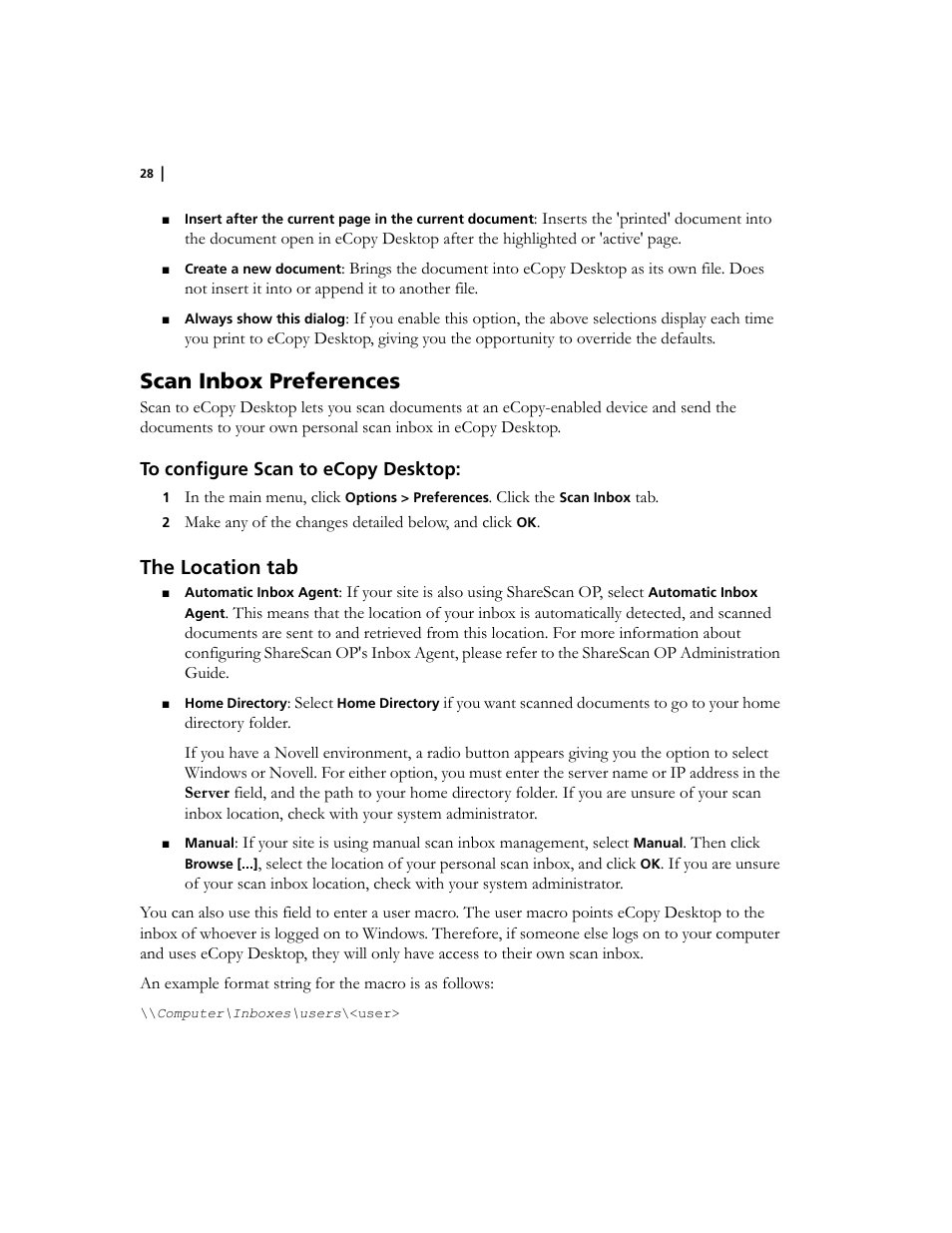 Scan inbox preferences, The location tab | Konica Minolta eCopy User Manual | Page 32 / 34