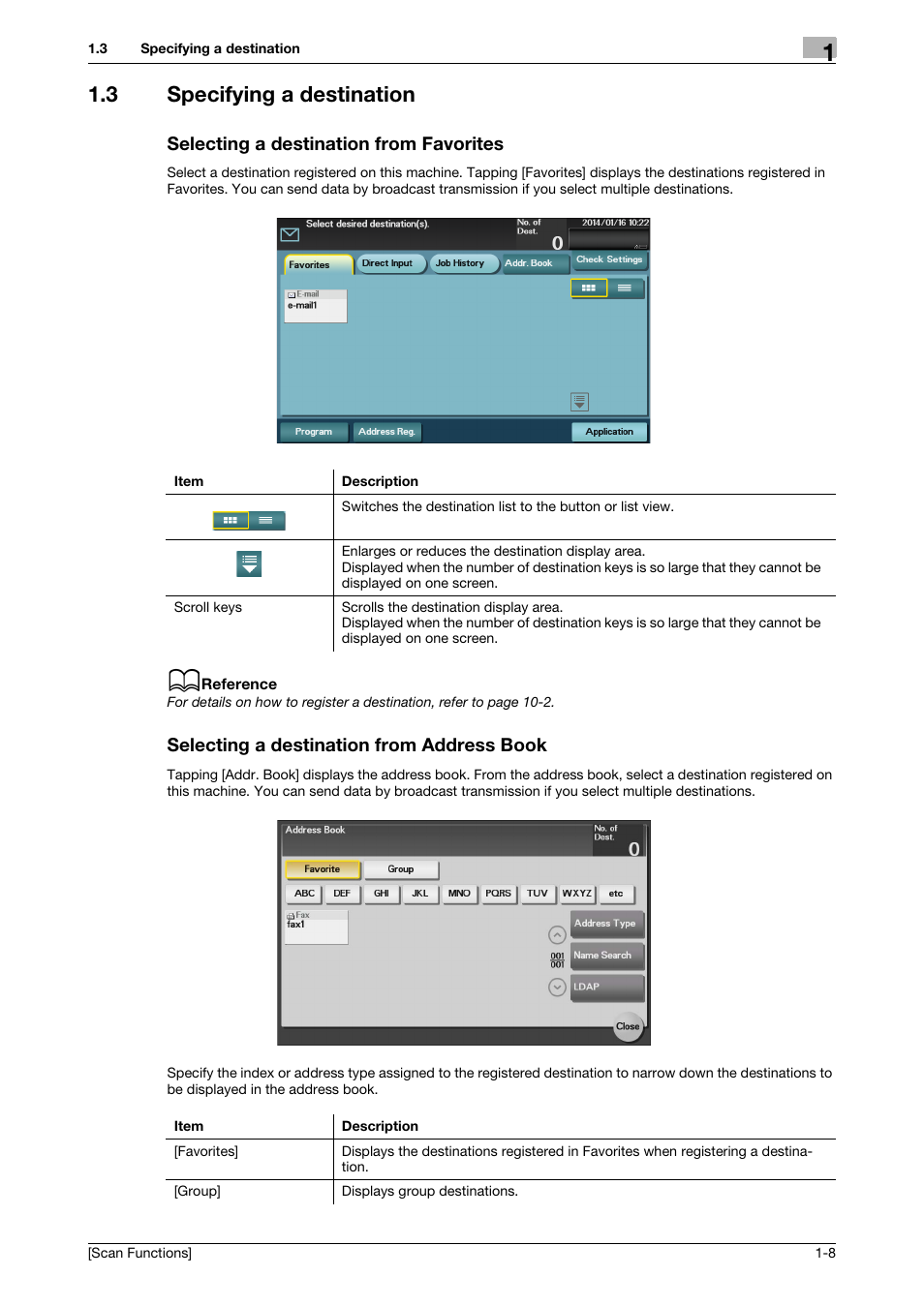 3 specifying a destination, Selecting a destination from favorites, Selecting a destination from address book | Konica Minolta bizhub 4750 User Manual | Page 13 / 102
