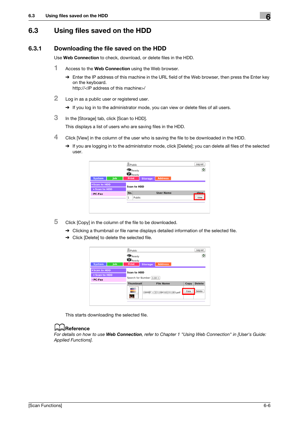 3 using files saved on the hdd, 1 downloading the file saved on the hdd, Using files saved on the hdd -6 | Downloading the file saved on the hdd -6 | Konica Minolta bizhub 4750 User Manual | Page 68 / 102