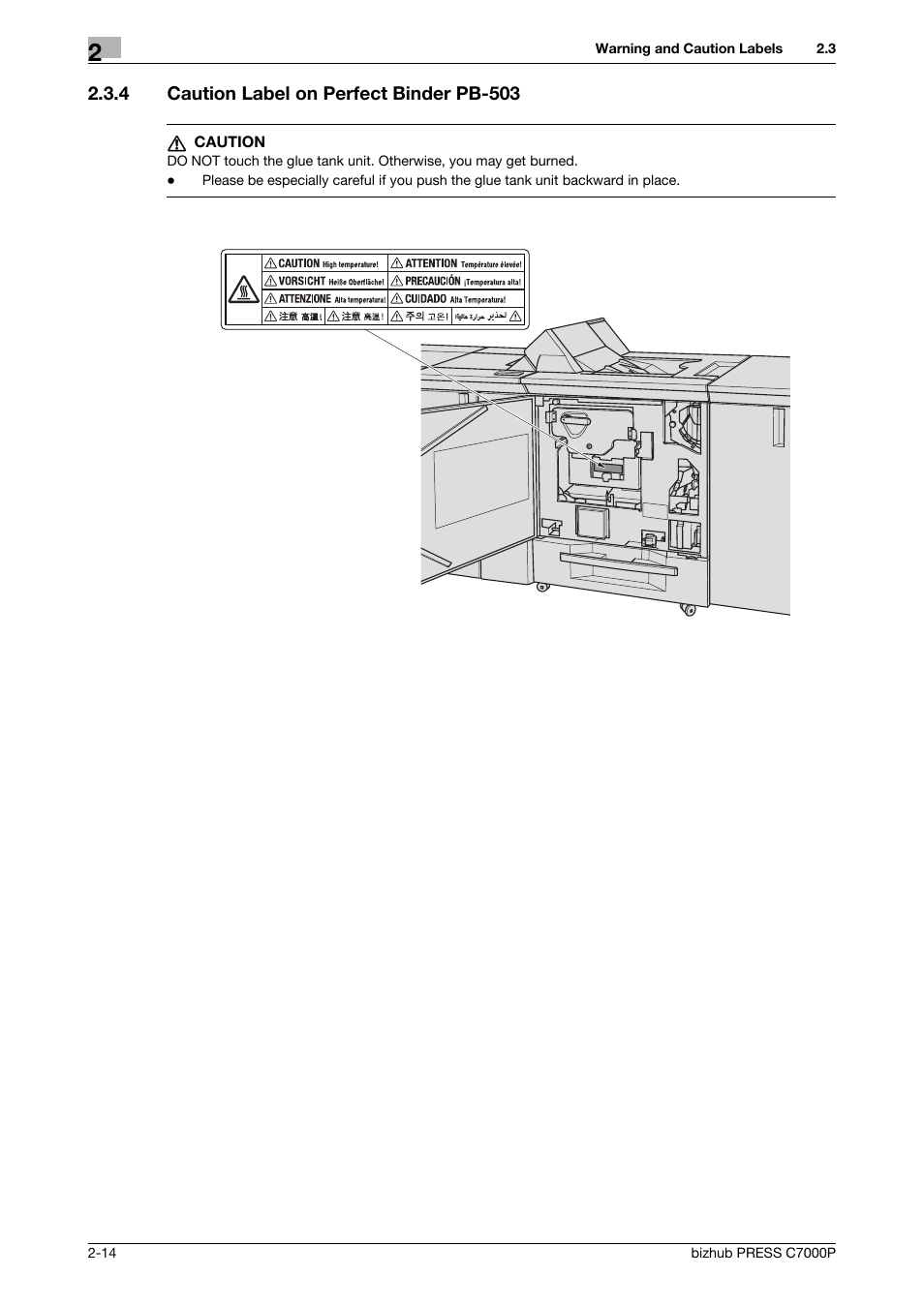 4 caution label on perfect binder pb-503, Caution label on perfect binder pb-503 -14 | Konica Minolta bizhub PRESS C7000P User Manual | Page 19 / 42