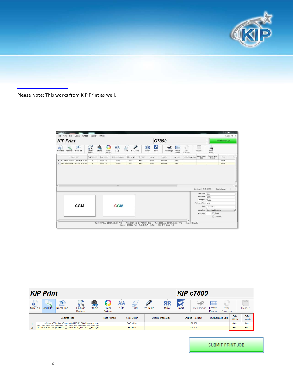 Using kip print, Kip cgm | Konica Minolta KIP 7700 User Manual | Page 4 / 8