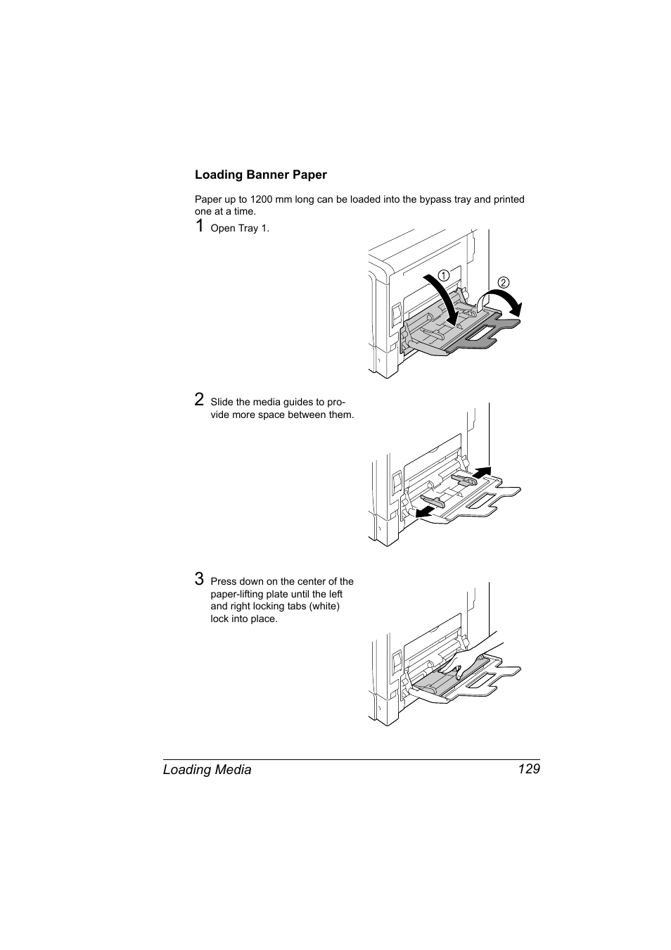 Loading banner paper, Loading banner paper 129 | Konica Minolta magicolor 5650 User Manual | Page 143 / 302