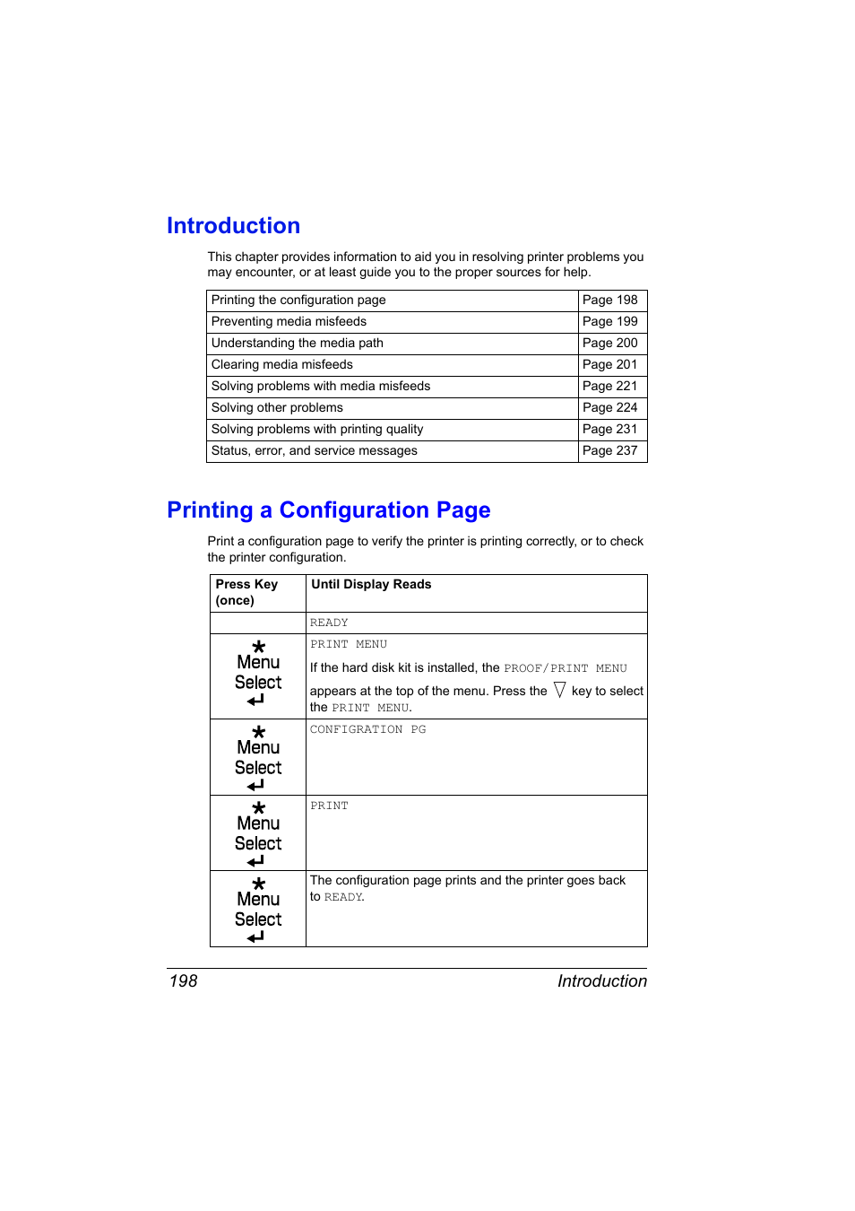 Introduction, Printin g a configuration page, Introduction 198 | Konica Minolta magicolor 5650 User Manual | Page 212 / 302