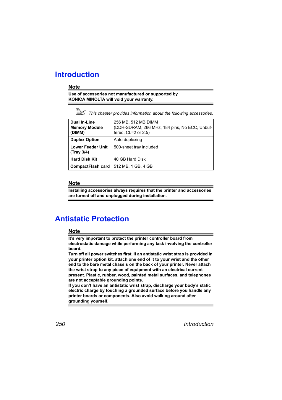 Introduction, Antistatic protection, Introduction 250 antistatic protection 250 | Konica Minolta magicolor 5650 User Manual | Page 264 / 302