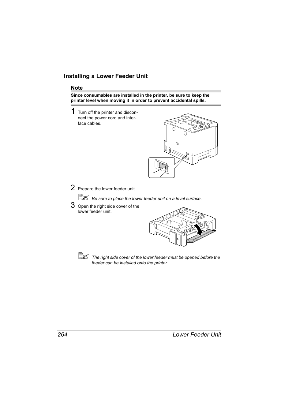 Installing a lower feeder unit, Installing a lower feeder unit 264 | Konica Minolta magicolor 5650 User Manual | Page 278 / 302