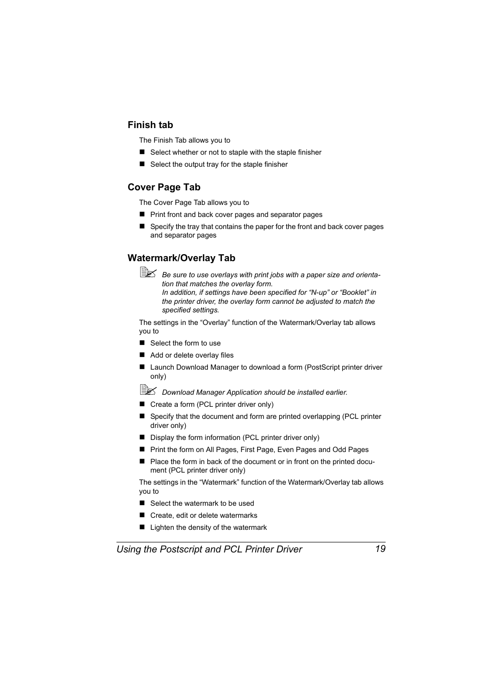 Finish tab, Watermark/overlay tab | Konica Minolta magicolor 5650 User Manual | Page 33 / 302