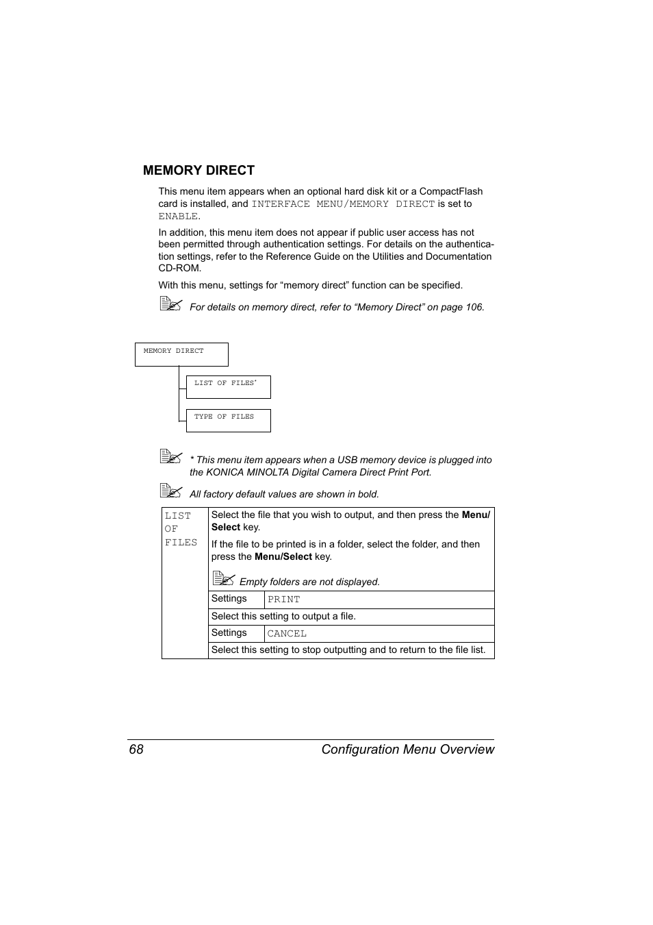 Memory direct, Memory direct 68 | Konica Minolta magicolor 5650 User Manual | Page 82 / 302