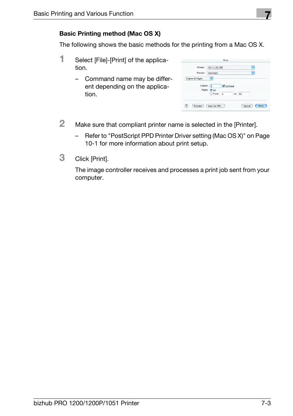 Basic printing method (mac os x) | Konica Minolta bizhub PRO 1051 User Manual | Page 100 / 355