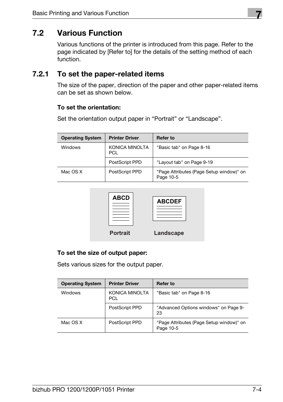 2 various function, 1 to set the paper-related items, To set the orientation | To set the size of output paper, Various function -4, To set the paper-related items -4 | Konica Minolta bizhub PRO 1051 User Manual | Page 101 / 355