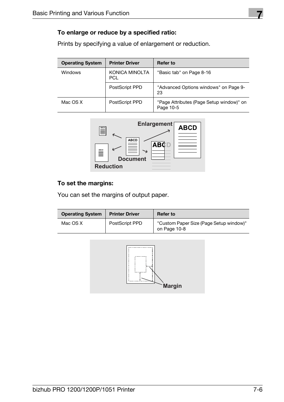 To enlarge or reduce by a specified ratio, To set the margins, Abcd | Konica Minolta bizhub PRO 1051 User Manual | Page 103 / 355