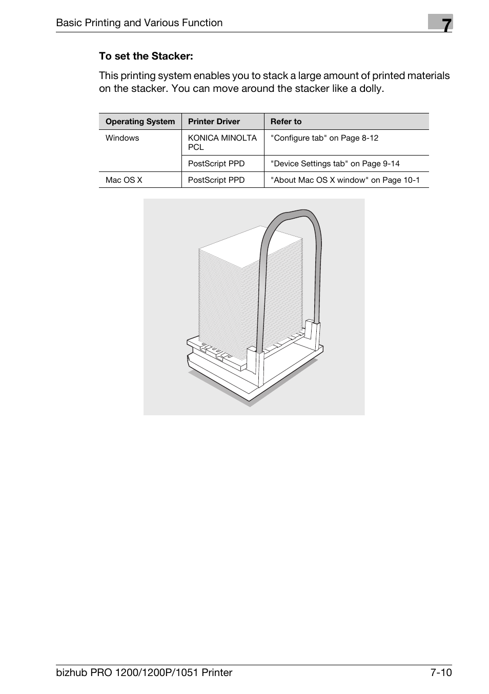 To set the stacker | Konica Minolta bizhub PRO 1051 User Manual | Page 107 / 355