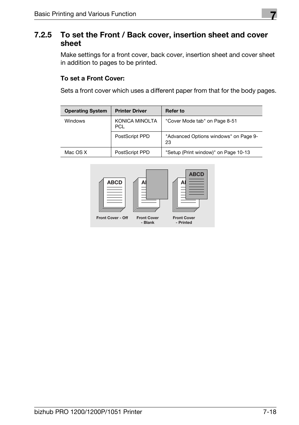 To set a front cover | Konica Minolta bizhub PRO 1051 User Manual | Page 115 / 355