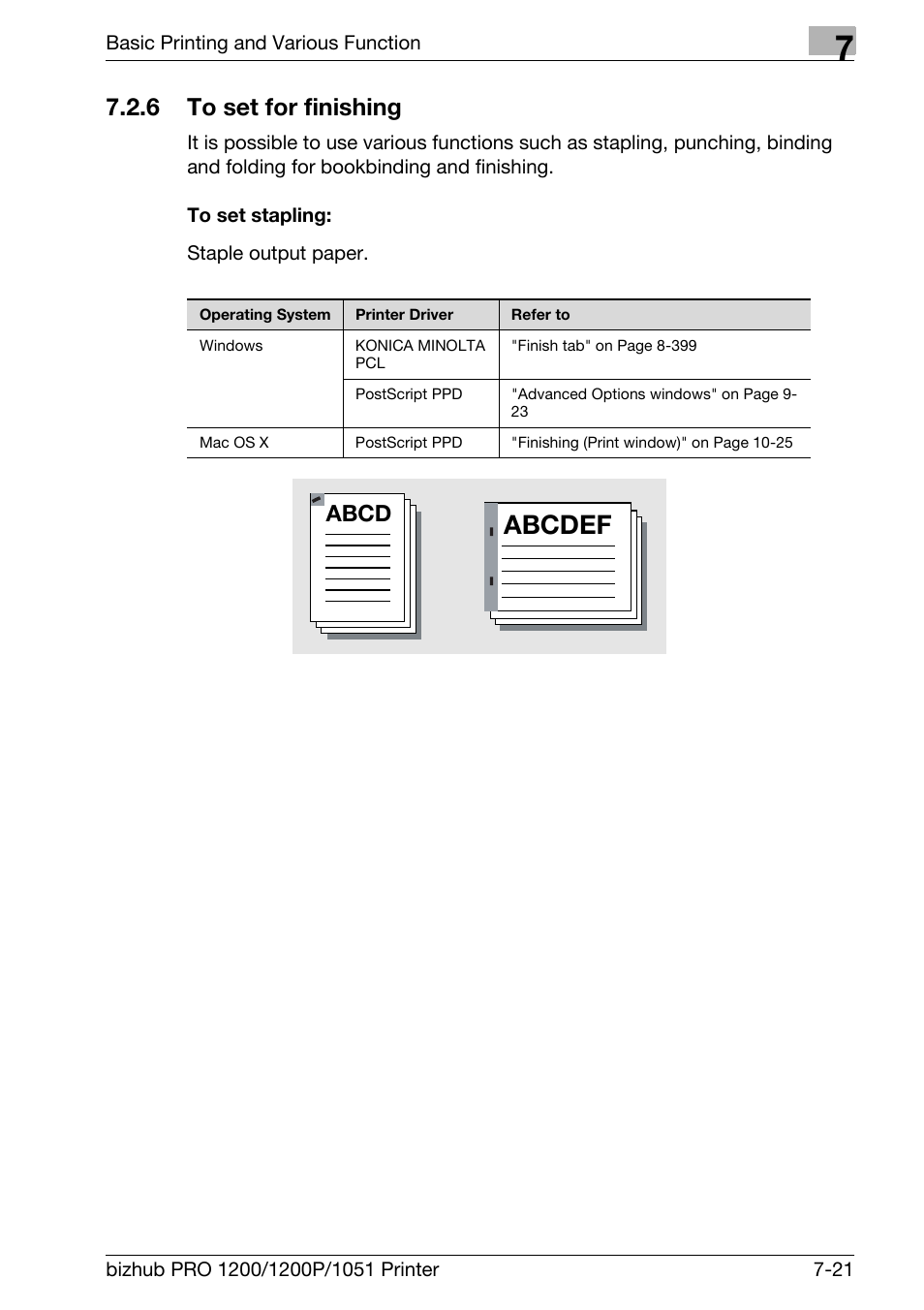 6 to set for finishing, To set stapling, To set for finishing -21 | Abcdef, Abcd | Konica Minolta bizhub PRO 1051 User Manual | Page 118 / 355