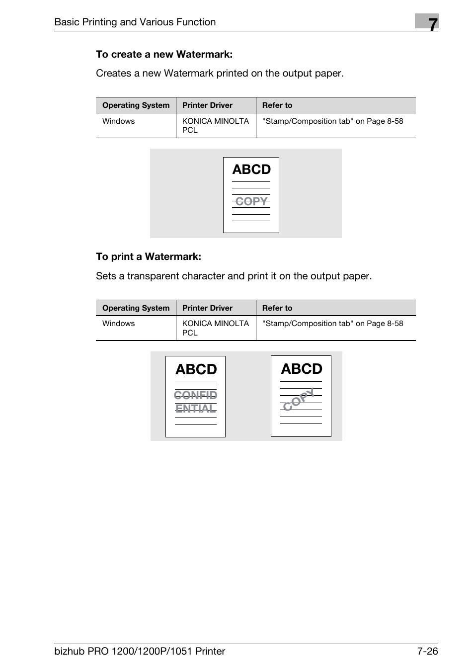 To create a new watermark, To print a watermark, Abcd | Konica Minolta bizhub PRO 1051 User Manual | Page 123 / 355